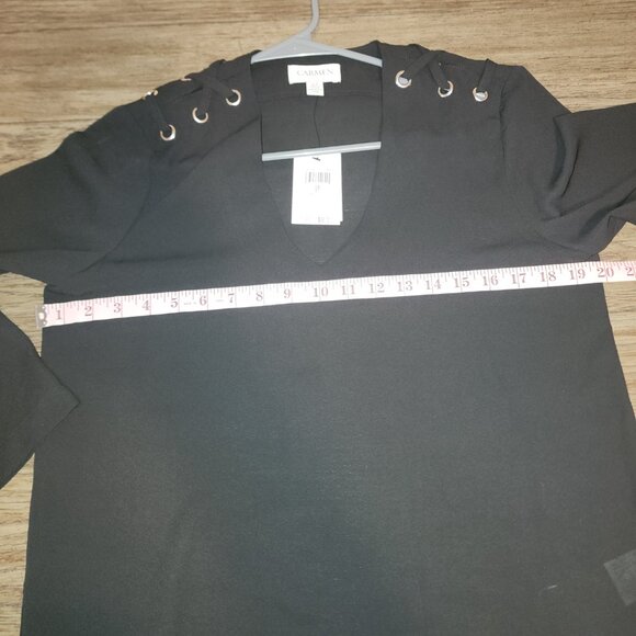 Carmen Marc Valvo Black Chiffon Blouse with lace-up detail NWT Black Sma… - Picture 3 of 8